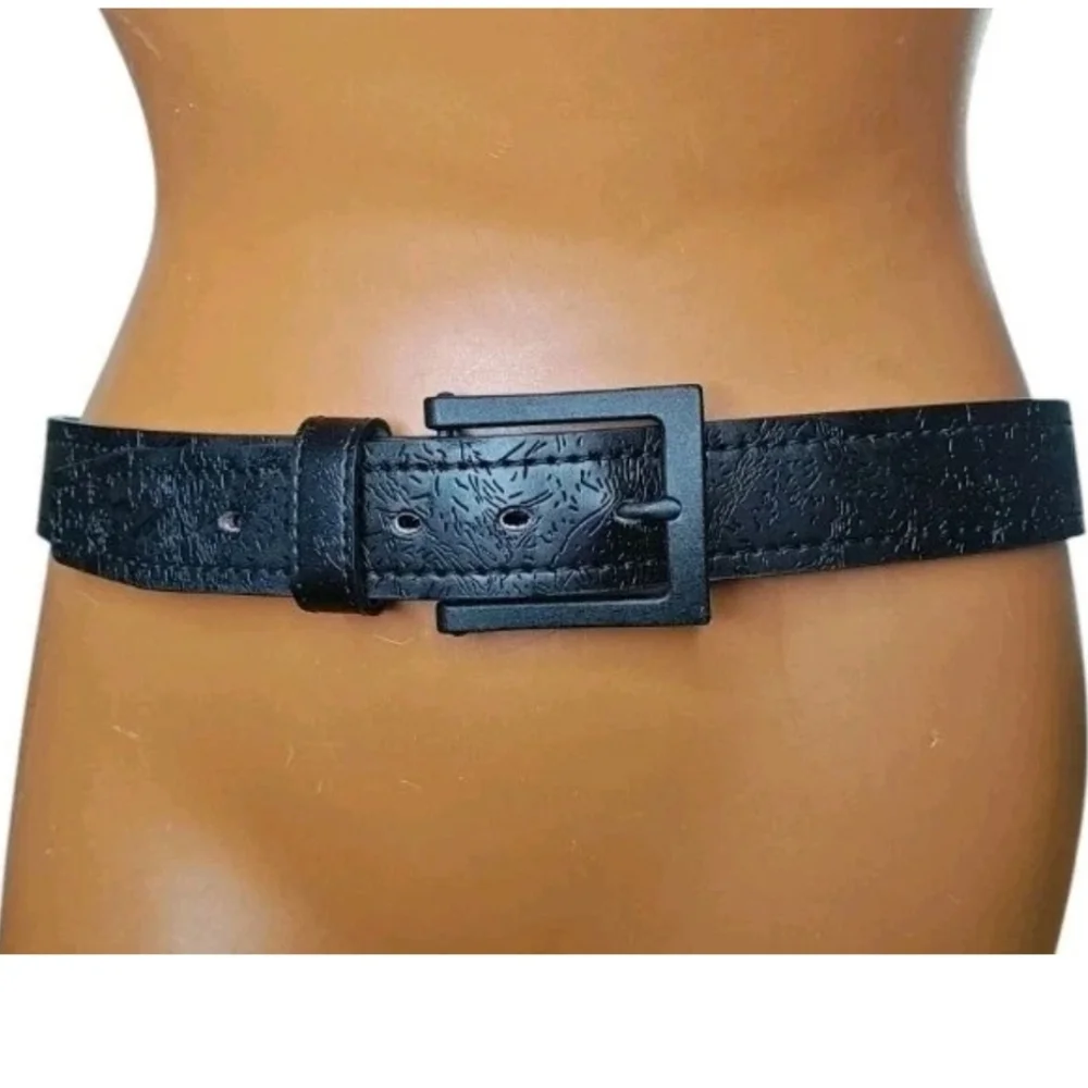 Mio Marino Collection Geninue Leather Dress Belt Men Sz 38 Black Etched W 1.5